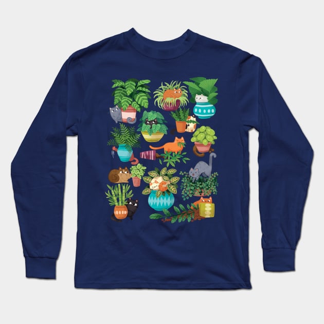 Cats and planters Long Sleeve T-Shirt by MichelleScribbles